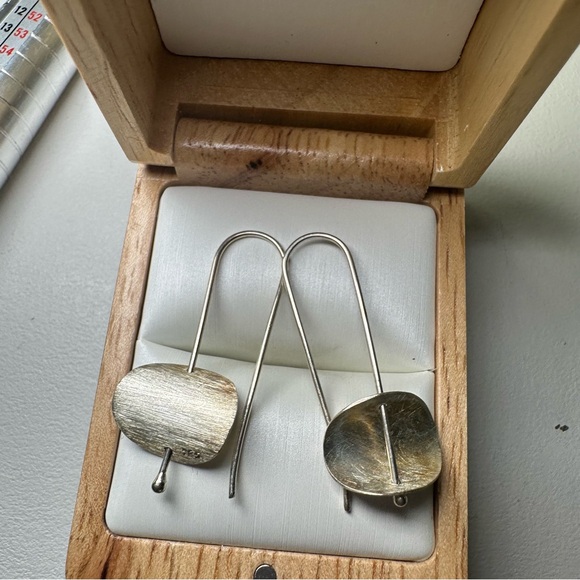 Modern Silver Drop Earrings - Picture 2 of 3